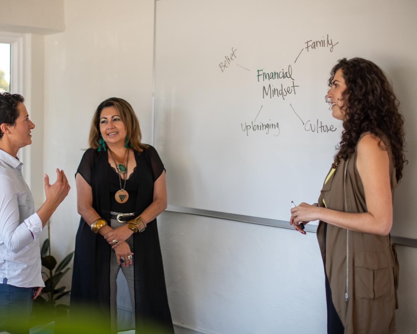 Christine Brown y Martha Cantos hablan sobre finanzas personales y mentalidad financiera con Irene Kelly, miembro del personal de WEV.